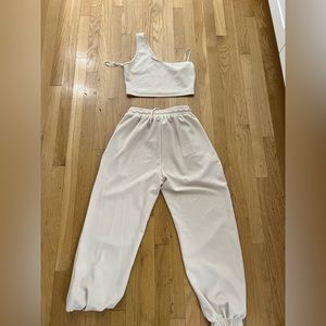 SHEIN EZ Wear 1 Shoulder Top & Drawstring Waist Sweatpants